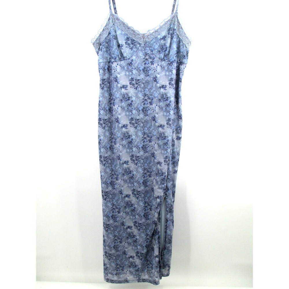 No Boundaries Blue Floral Lace Midi Slip Dress Women L Boho Cottagecore Sundress